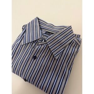 Marcello Sport Mens Long Sleeve Button Down Striped Shirt Blue Grey Black XL
